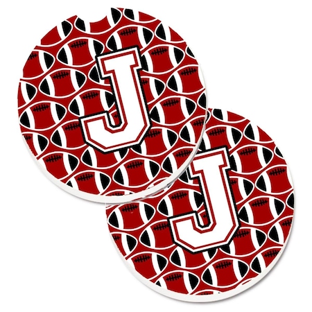 Carolines Treasures Letter J Football Cardinal and White Set of 2 Cup Holder Car Coaster CJ1082-JCARC